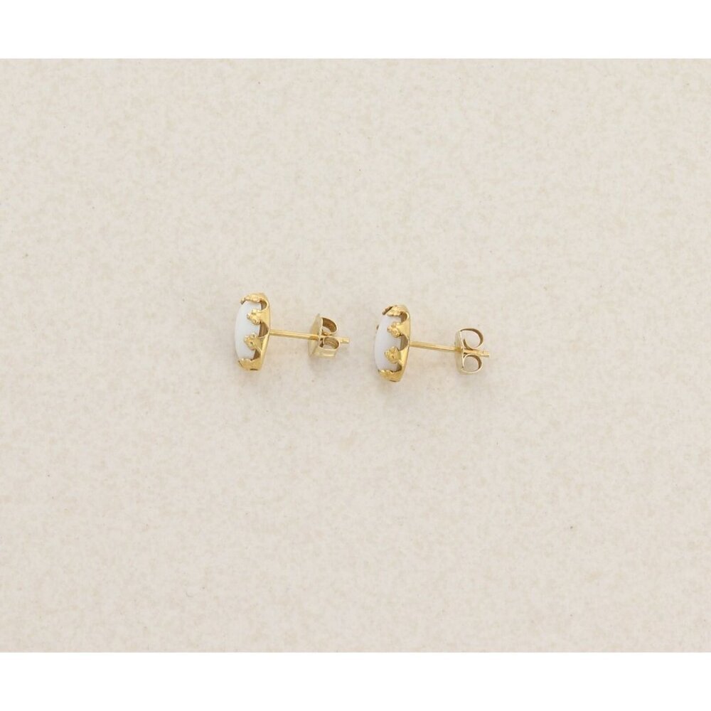 14k Yellow Gold Natural Opal Earrings Stud Post 3/8" x 1/4" - Picture 7 of 9